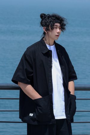 Retro Japanese Casual Short-Sleeve Shirt for Men - Versatile Lapel Design, Summer Workwear, Trendy Half-Sleeve Style