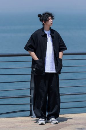 Retro Japanese Casual Short-Sleeve Shirt for Men - Versatile Lapel Design, Summer Workwear, Trendy Half-Sleeve Style