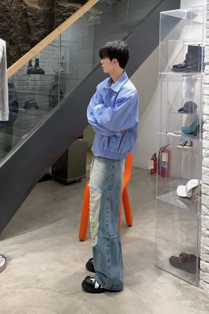 Retro Japanese-Style Blue Striped Shirt for Men - Autumn Loose Casual Shoulder-Padded Jacket, Trendy Y2K Fashion Essential