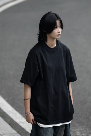 Retro Japanese Style Heavyweight 385g Cotton Short-Sleeve T-Shirt for Men - Versatile Loose Fit Tee