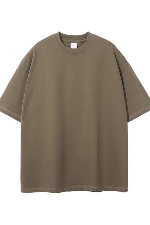 Retro Japanese Style Heavyweight 385g Cotton Short-Sleeve T-Shirt for Men - Versatile Loose Fit Tee