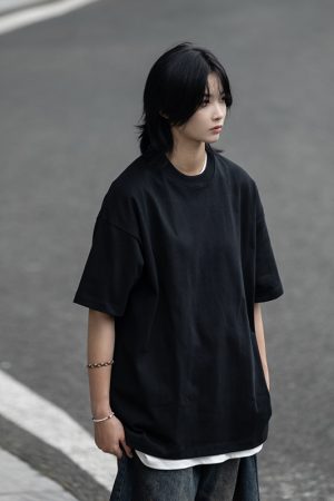 Retro Japanese Style Heavyweight 385g Cotton Short-Sleeve T-Shirt for Men - Versatile Loose Fit Tee