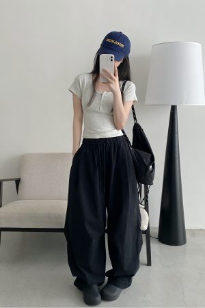 Retro Japanese-Style Parachute Pants for Spring-Summer, Loose Fit Wide-Leg, Comfortable Pure Cotton, Casual American Vibe