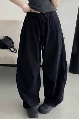 Retro Japanese-Style Parachute Pants for Spring-Summer, Loose Fit Wide-Leg, Comfortable Pure Cotton, Casual American Vibe