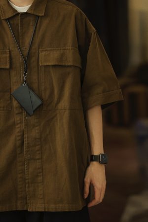 Retro Japanese Style Short Sleeve Shirt Jacket for Men - Loose Casual Summer Workwear for City Boys