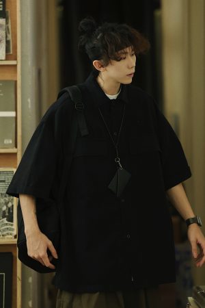 Retro Japanese Style Short Sleeve Shirt Jacket for Men - Loose Casual Summer Workwear for City Boys