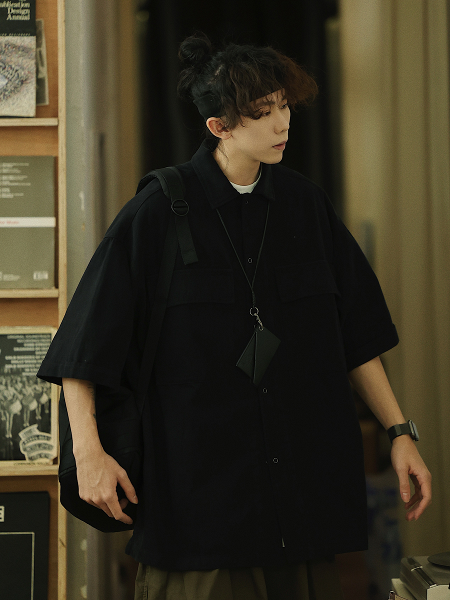 Retro Japanese Style Short Sleeve Shirt Jacket for Men - Loose Casual Summer Workwear for City Boys Retro Japanese Style Short Sleeve Shirt Jacket for Men - Loose Casual Summer Workwear for City Boys