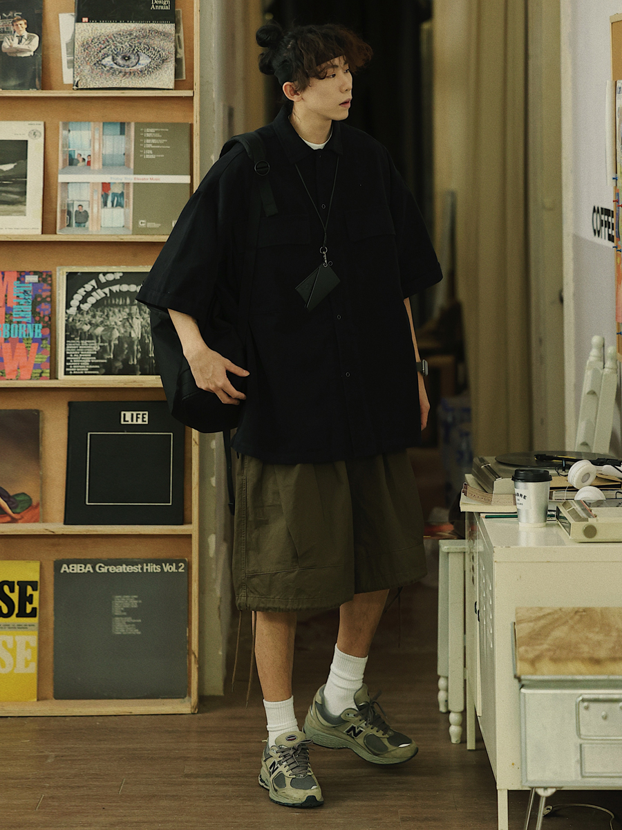 Retro Japanese Style Short Sleeve Shirt Jacket for Men - Loose Casual Summer Workwear for City Boys Retro Japanese Style Short Sleeve Shirt Jacket for Men - Loose Casual Summer Workwear for City Boys