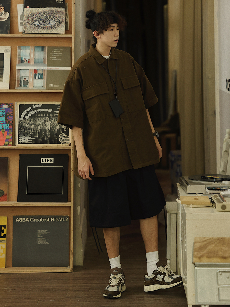 Retro Japanese Style Short Sleeve Shirt Jacket for Men - Loose Casual Summer Workwear for City Boys Retro Japanese Style Short Sleeve Shirt Jacket for Men - Loose Casual Summer Workwear for City Boys