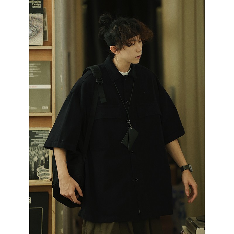 Retro Japanese Style Short Sleeve Shirt Jacket for Men - Loose Casual Summer Workwear for City Boys Retro Japanese Style Short Sleeve Shirt Jacket for Men - Loose Casual Summer Workwear for City Boys