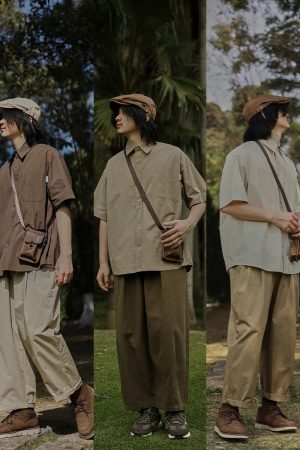 Retro Japanese-Style Short Sleeve Work Shirt for Men - Casual Layered Solid Color Half-Sleeve Shirt Jacket for Summer Trends