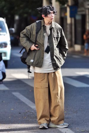 Retro Japanese-Style Wide-Leg Work Pants for Men and Women, Loose Trendy Fit, Versatile Multi-Pocket Design