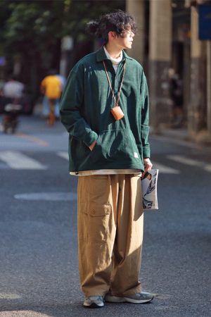 Retro Japanese-Style Wide-Leg Work Pants for Men and Women, Loose Trendy Fit, Versatile Multi-Pocket Design