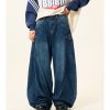 Retro Large Pocket Wide-Leg Denim Pants for Women - Floor-Length Curved Blade Trousers for Spicy 90s Y2K Style