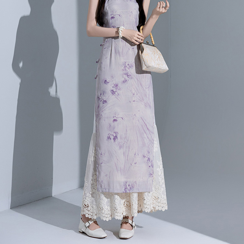 Retro Layered Qipao Wide-Leg Pants Skirt with Water-Soluble Lace Embroidery - Skin-Friendly Nine-Point Trousers for Women Retro Layered Qipao Wide-Leg Pants Skirt with Water-Soluble Lace Embroidery - Skin-Friendly Nine-Point Trousers for Women