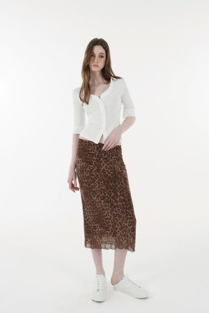 Retro Leopard Print Elastic Mesh Skirt - Y2K Inspired Fashion Statement