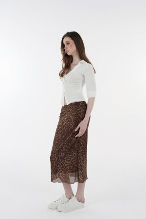 Retro Leopard Print Elastic Mesh Skirt - Y2K Inspired Fashion Statement
