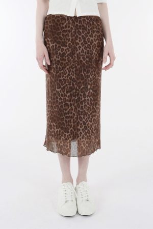 Retro Leopard Print Elastic Mesh Skirt - Y2K Inspired Fashion Statement