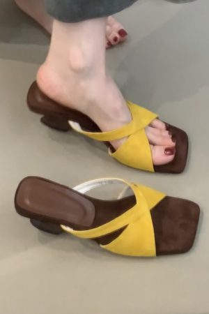 Retro Leopard Print Sheepskin High-Heeled One-Strap Sandals for Women - Summer Open-Toe Square Toe Wedge Footwear