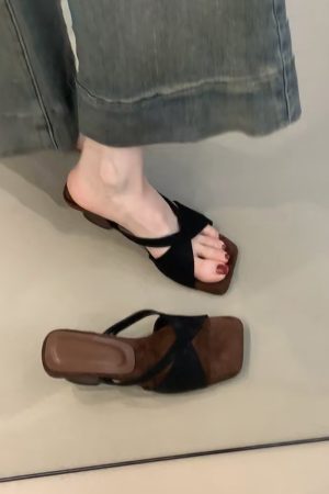 Retro Leopard Print Sheepskin High-Heeled One-Strap Sandals for Women - Summer Open-Toe Square Toe Wedge Footwear