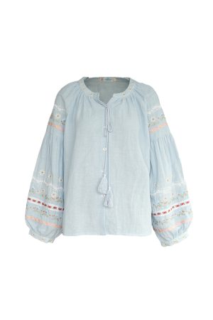 Retro Linen Cotton Long Sleeve Shirt for Women - Honey Daisy Embroidered Lantern Sleeve Top - Spring Vintage Floral Style