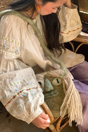 Retro Linen Cotton Long Sleeve Shirt for Women - Honey Daisy Embroidered Lantern Sleeve Top - Spring Vintage Floral Style