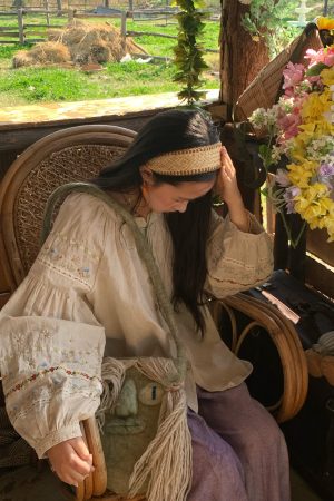 Retro Linen Cotton Long Sleeve Shirt for Women - Honey Daisy Embroidered Lantern Sleeve Top - Spring Vintage Floral Style