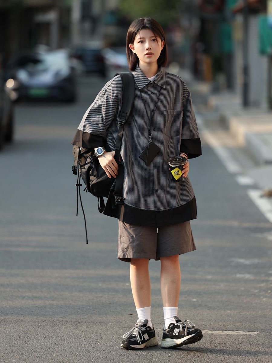 Retro Loose Short-Sleeve Men's Plaid Shirt - Two-Piece Splicing Japanese Style Summer Fashion Retro Loose Short-Sleeve Men's Plaid Shirt - Two-Piece Splicing Japanese Style Summer Fashion