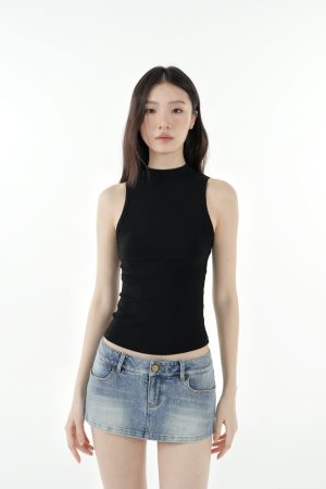 Retro Low-Waist Washed Distressed Stretchy Denim Blue Ultra-Short Skirt Pants - Y2K Inspired Fashion for Trendy Outfits