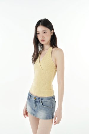 Retro Low-Waist Washed Distressed Stretchy Denim Blue Ultra-Short Skirt Pants - Y2K Inspired Fashion for Trendy Outfits