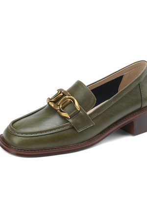 Retro Metal Buckle Chunky Heel Leather Shoes - Versatile Italian Style Footwear for Spring and Autumn 2025