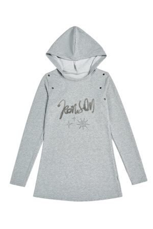 Retro Metal Decorative Slim-Fit Multi-Color Hooded Dress for 90s Inspired Style