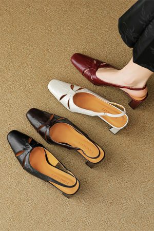 Retro Minimalist Chunky High-Heeled Sandals with Open Back - Super Comfortable Hollow Square-Toe Design for Stylish Summer Looks