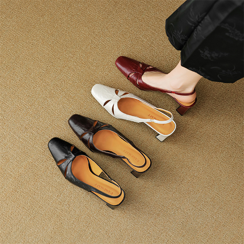 Retro Minimalist Chunky High-Heeled Sandals with Open Back - Super Comfortable Hollow Square-Toe Design for Stylish Summer Looks Retro Minimalist Chunky High-Heeled Sandals with Open Back - Super Comfortable Hollow Square-Toe Design for Stylish Summer Looks