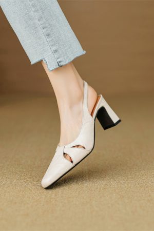 Retro Minimalist Chunky High-Heeled Sandals with Open Back - Super Comfortable Hollow Square-Toe Design for Stylish Summer Looks