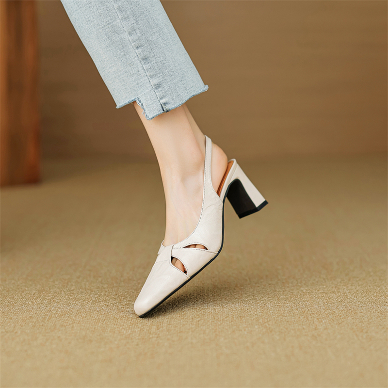 Retro Minimalist Chunky High-Heeled Sandals with Open Back - Super Comfortable Hollow Square-Toe Design for Stylish Summer Looks Retro Minimalist Chunky High-Heeled Sandals with Open Back - Super Comfortable Hollow Square-Toe Design for Stylish Summer Looks