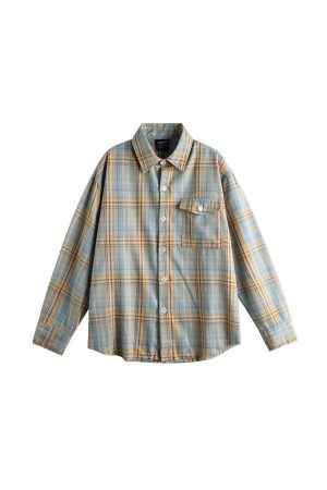 Retro Plaid Color-Blocking Long Sleeve Shirt for Men and Women - Versatile Casual Oversized Style for Early Spring
