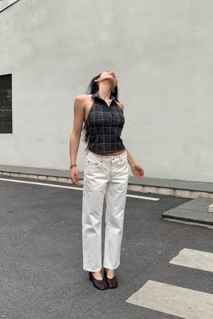 Retro Plaid Halter Polo - 5-Second Outfit Emergency Kit, Slimming Design for Effortless Style, Perfect for Y2K Fashion Lovers