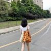 Retro Plaid Orange Tote Bag - Large Capacity Checkered Canvas Commuter Shoulder Bag for Stylish Shopping