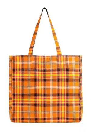 Retro Plaid Orange Tote Bag - Versatile High-Capacity Canvas Commuting Underarm Bag for Everyday Style
