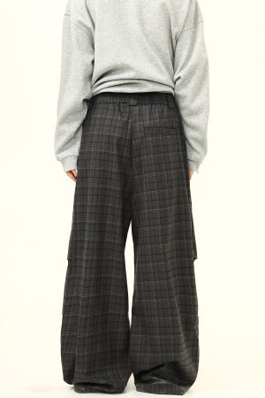 Retro Plaid Pleated Pants for Women - Loose Drape Casual Style, Trendy Versatile Bottoms, 90s Inspired Fashion