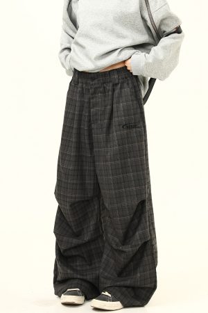 Retro Plaid Pleated Pants for Women - Loose Drape Casual Style, Trendy Versatile Bottoms, 90s Inspired Fashion
