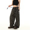 Retro Plaid Wide-Leg Casual Pants with Elastic Waist and Drawstring - Trendy Loose Drape Trousers for Y2K Style