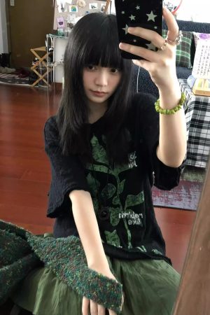 Retro Plant-Themed Korean Style Casual Loose Fit Cotton Summer Short Sleeve T-Shirt