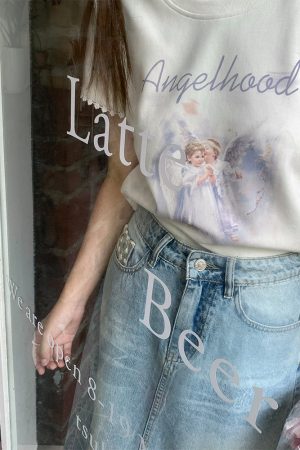 Retro Printed Short Sleeve T-Shirt for Women - Midsummer Southern Star Design, Thin Lace Round Neck, Summer Style