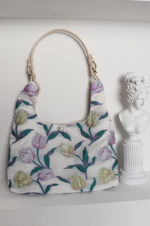 Retro Purple Floral Tulip Tote Bag for Women - Large Capacity Summer Commuter Bag, Fashionable Versatile Y2K Style