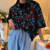 Retro Rose Print Short Sleeve Shirt - Summer Floral Korean Style for Young Trendsetters