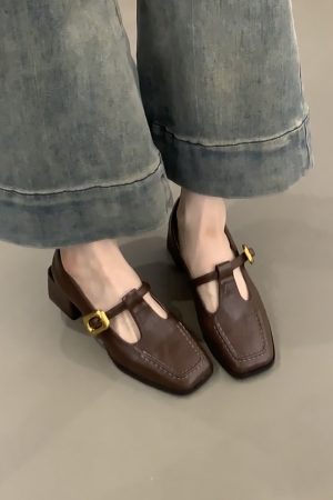 Retro Sheepskin High-Heeled Mary Jane Shoes - Square Toe, Chunky Heel, One-Strap Buckle, Elegant Commuter Style for Women