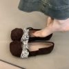 Retro Sheepskin Mary Jane Shoes for Women, Shallow Round Toe, Chinese Style Flats for Skirts, Ballet-Inspired Footwear