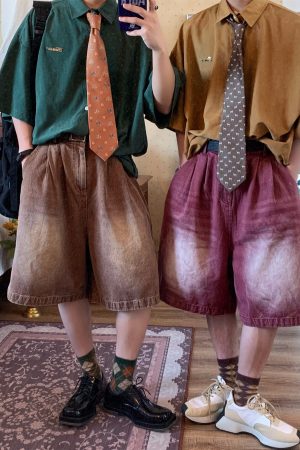 Retro Short Sleeve Shirt for Couples - Handmade Hong Kong Style, Solid Color, Loose Fit, Summer Casual Fashion